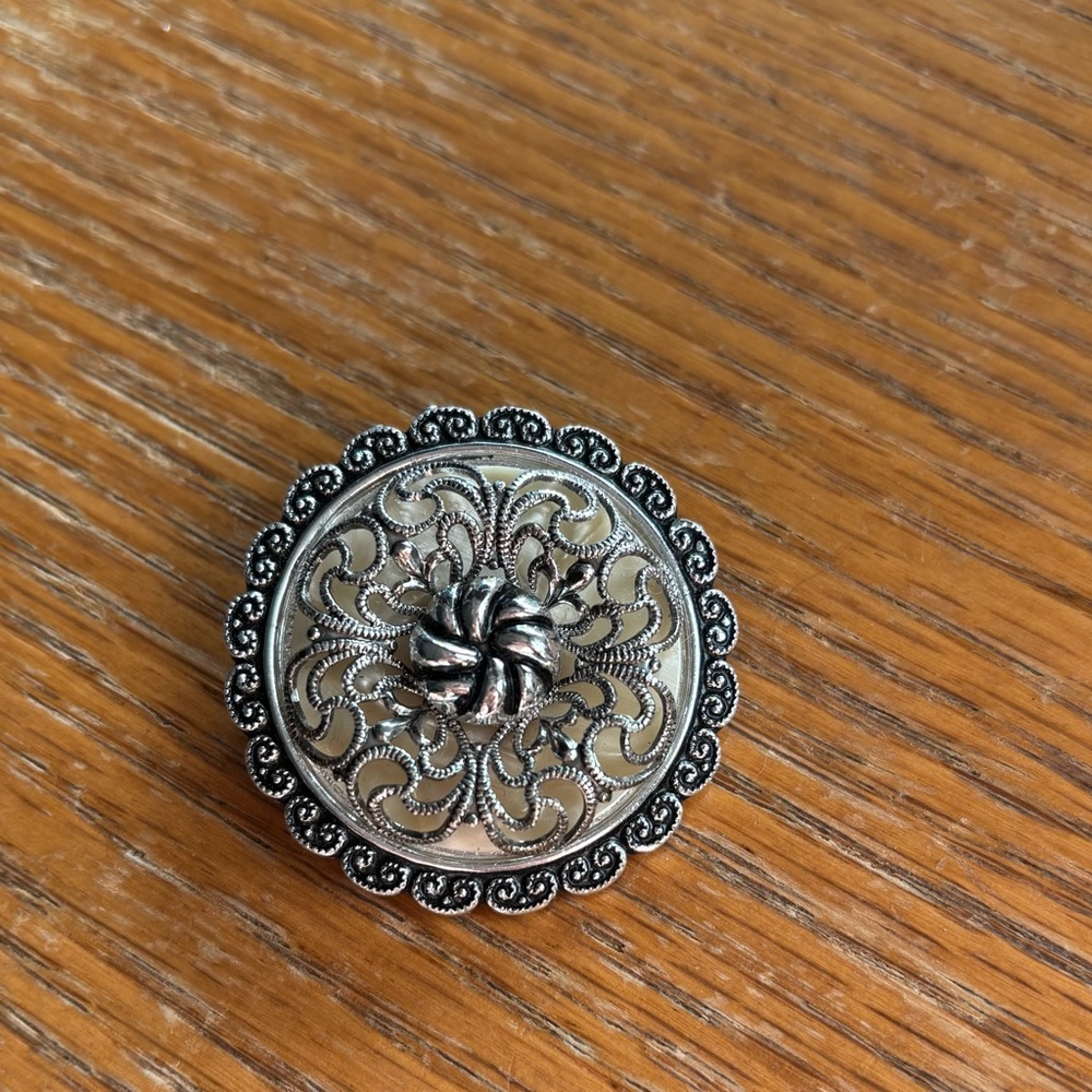 VINTAGE SIGNED WEST GERMANY SILVER TONE FILIGREE SCARF CLIP